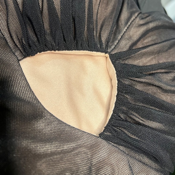 On Trend [Lulus] Sexy NWT Ruched Black Mesh Overlay Bodycon Mini Dress | Small - Picture 8 of 14